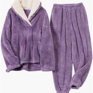 Women' s Fluffy Pajamas Set -Fleece Pullover & Pants